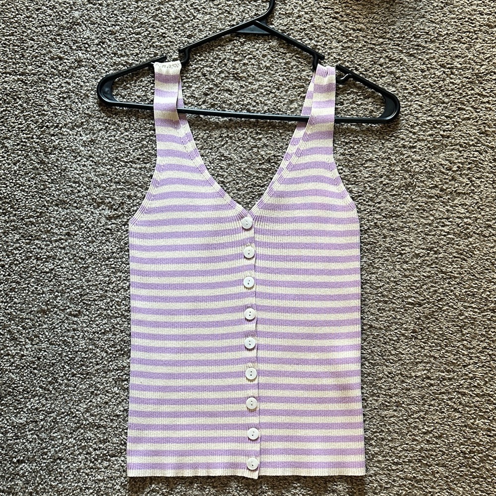 FRNCH Lavender and Cream Striped Knit Top